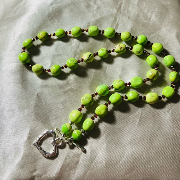 Green Turquoise Silver Heart Toggle Necklace + Clear Quartz-Garnet Necklace - Picture 3 of 7